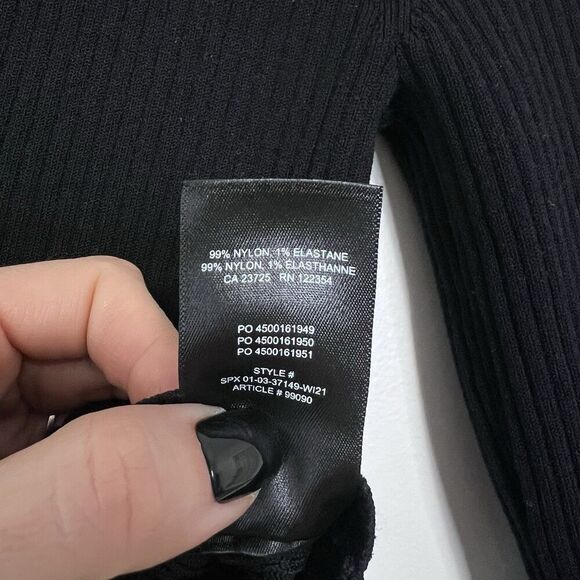 Aritzia Babaton Black Sculpt Knit Long Sleeve Polo Cropped Ribbed Knit Top XS - Picture 8 of 8